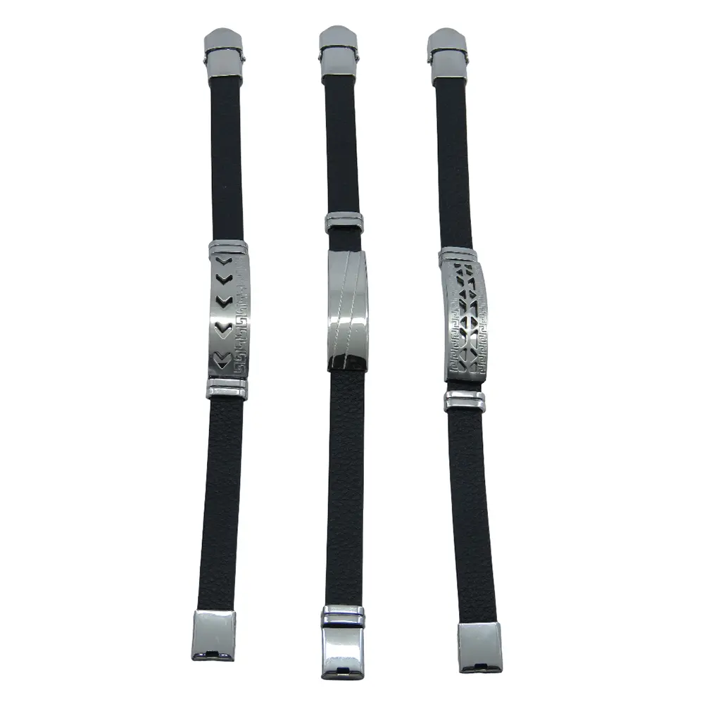 دستبند چرم وسط پلاکSTEEL